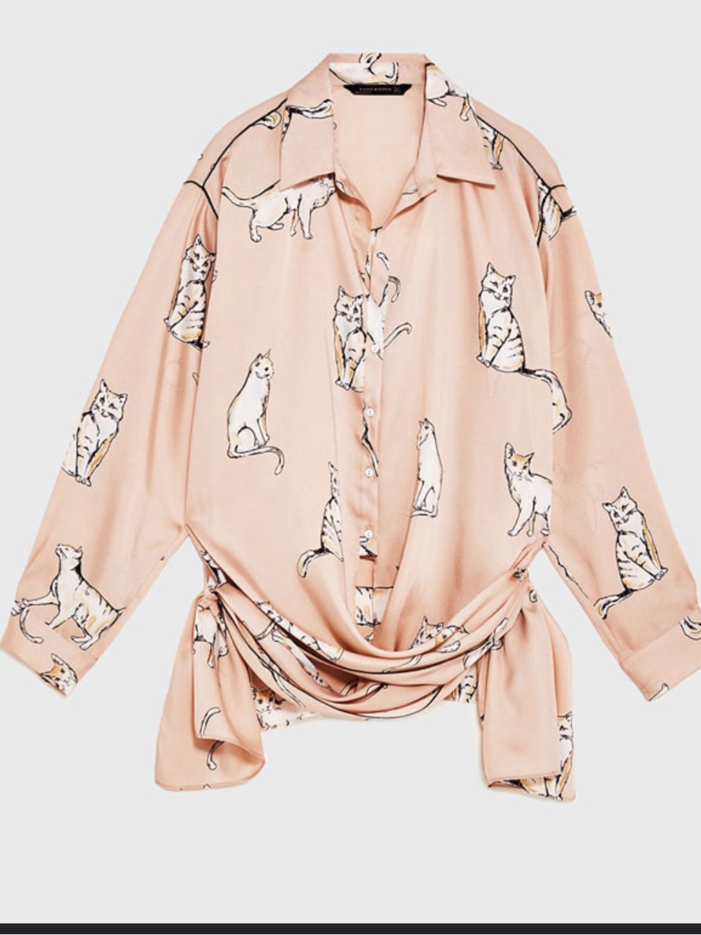 Zara Cat Print Blouse Nude Pale Pink Medium